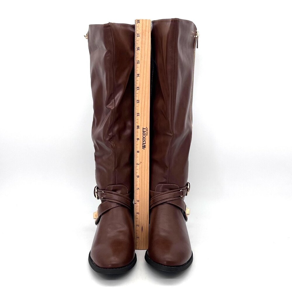 Justfab Leyla WC Tall Moto Boots Womens Size 8.5 Brown Faux Leather New With Box - Picture 4 of 14